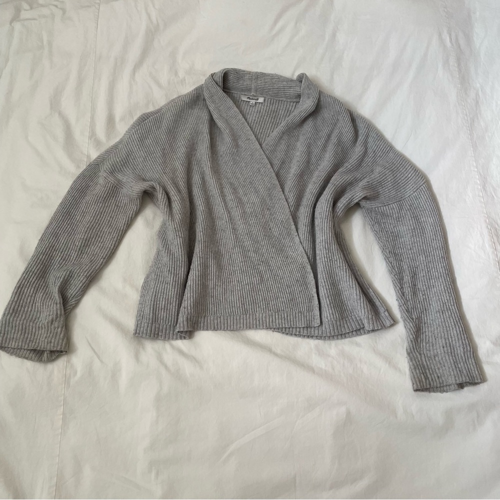 Madewell Gray Ribbed Knit Open-Front Cardigan